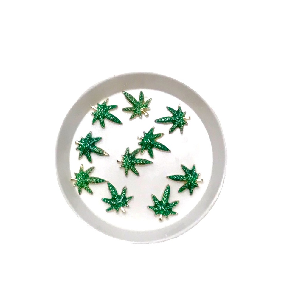 🆕 Green Enamel Gold Hemp Leaf tree nail charms